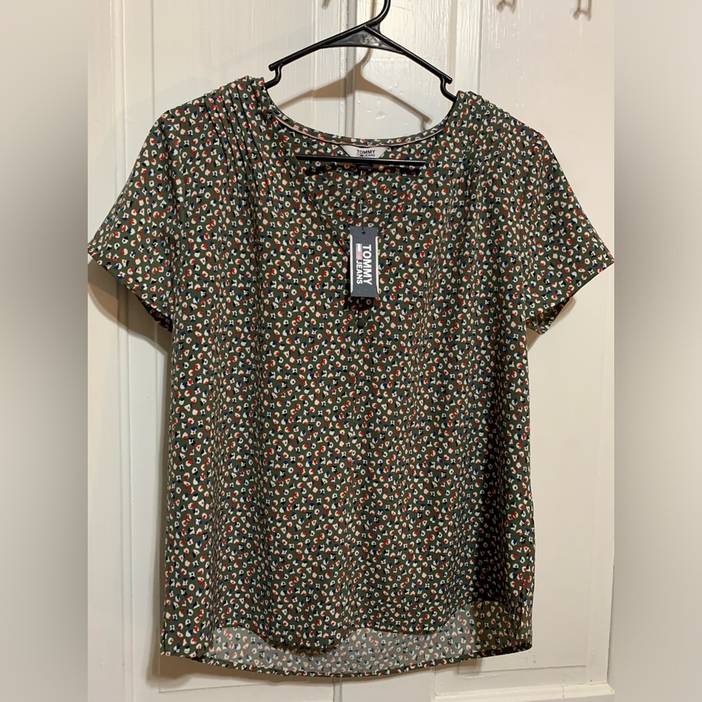 Tommy Jeans NWT Olive Green Floral Blouse